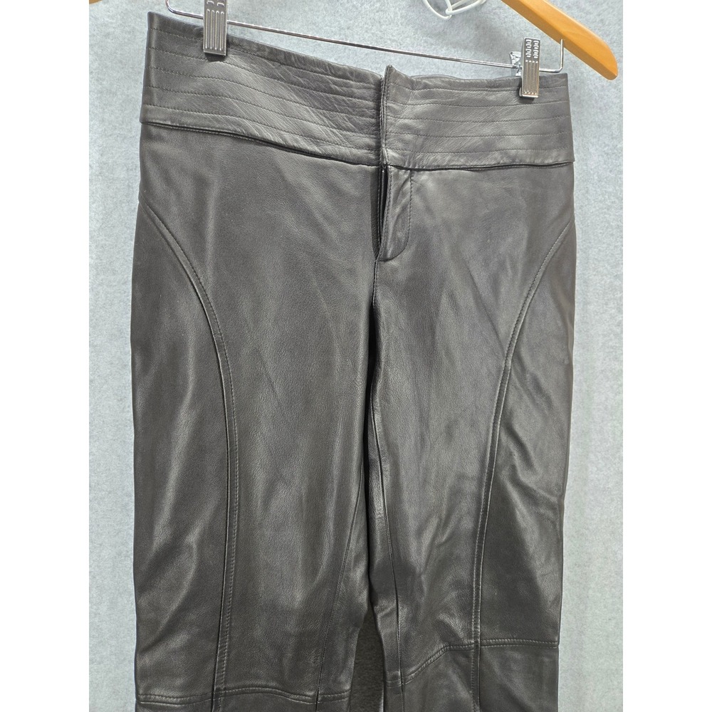 Elements by Vakko Black Leather Paneled Flare Pants Mid Rise Bootcut 4/30 - Picture 2 of 9